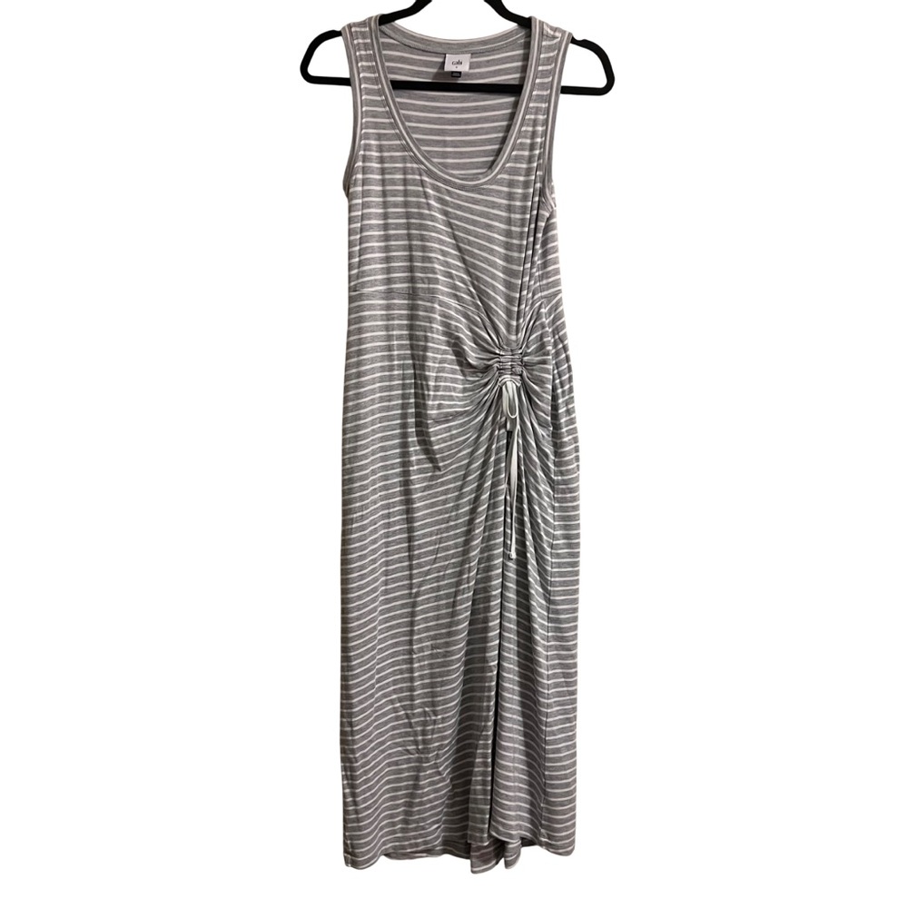 CAbi Gray and White Stripe Easy Tank Midi Shirt Dress Size Small
